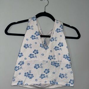Hollister White and Blue Floral Tank Top
